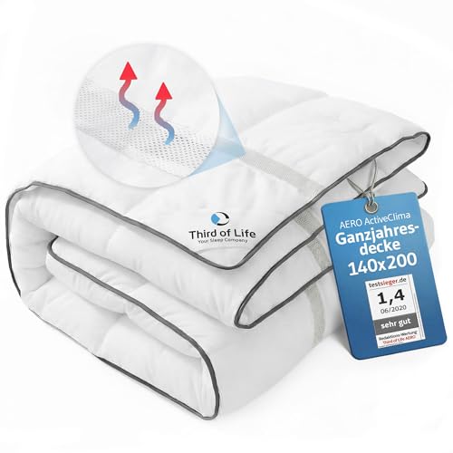 Bettdecke 140x200, Flauschige Ganzjahresdecke mit Ventilations- & Klimazonen, Kuschelige Decke mit innovativer OptiSleep®-Technologie, Allergiker Steppdecke AERO ActiveClima für jede Jahreszeit