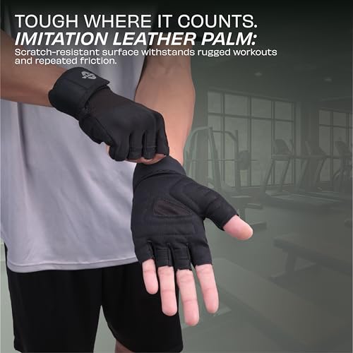 Image of Nivia Enduro Gym Gloves with Wrist Support for Men & Women, Leather Palm & Mesh Back for Breathability, Ideal for Weightlifting, Training, Crossfit & Home Fitness Equipment (Black, M)