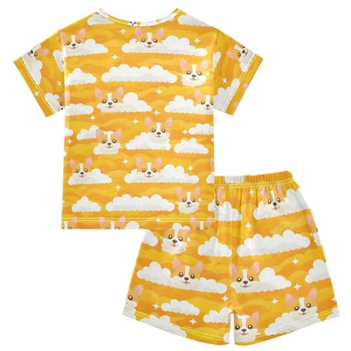 Dog Yellow Pattern Pajama Set, Short Sleeve Cotton Sleepwear Nightwear2