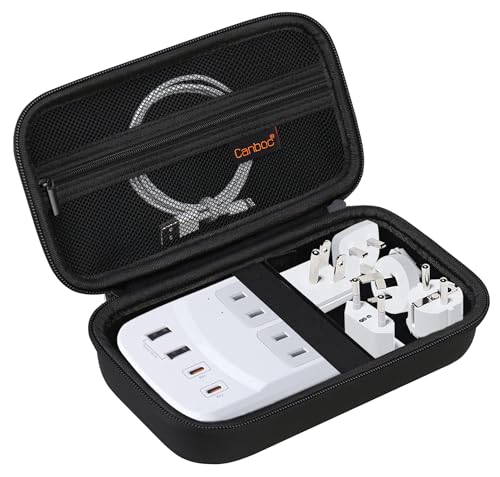 Canboc Travel Carrying Case for Ceptics Universal Travel Adapter Kit, World Travel Adapter Kit Storage Organizer, Zipper Mesh Bag fit USB Cable, Black (Case Only)
