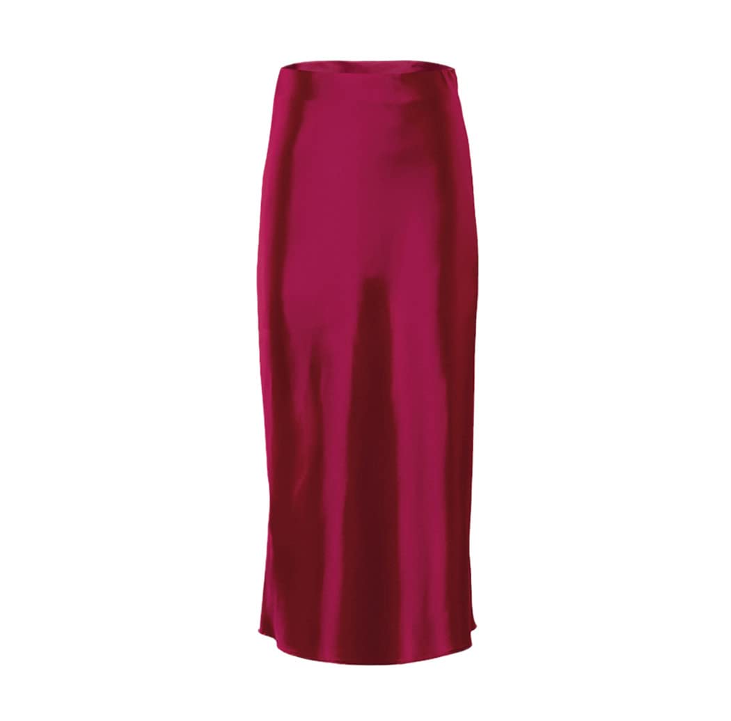 FULBHPRINT Minigonna da ufficio estiva Casual a vita alta in seta gonne lunghe da donna in raso High Street gonne aderenti, Claret, L
