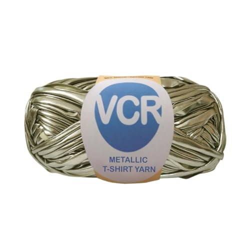Image of VCR Shine Golden Silver Metallic T-Shirt Yarn, 100 Grams, 100% Metallized Craft Yarn, Pack of 1 Yarn, Suitable for Handbags, Tote Bags and Sling Bags