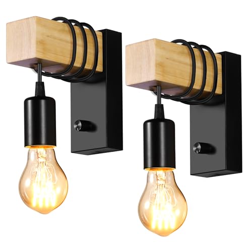 Applique Murale Intérieure Vintage, Lampe Murale en Bois Industrielle Rétro,Applique Murale À...