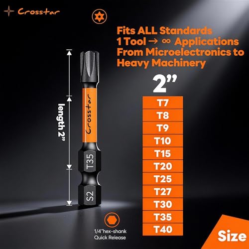 Image of Crosstar 31 Pcs 1 inch&2 inch inch Impact Torx Bit Set, S2 Steel Magnetic Security Star Bits, Tamper Proof Torx Screwdriver Bits with CNC Tips for Drill /Driver, Automotive, Woodworking & Home Repair
