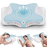 Cuscino Cervicale Memory Foam Ergonomico, Cuscino Ortopedico Progettato per Dormitori Laterali, Supini e Proni, Federa Sfoderabile e Lavabile, 62x41x13/11 cm, Bleu