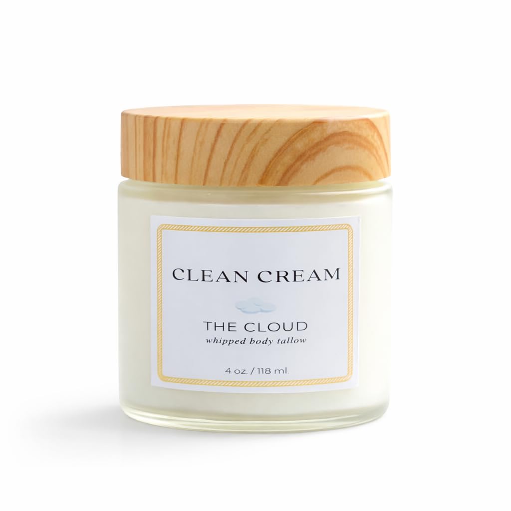 Clean Cream Cloud Cream: Grass-Fed Tallow Face Cream – Whipped Cloud Moisturizer for Dry & Sensitive Skin, Non-Toxic Skincare, Deep Hydration, Simple Ingredients (4 oz)
