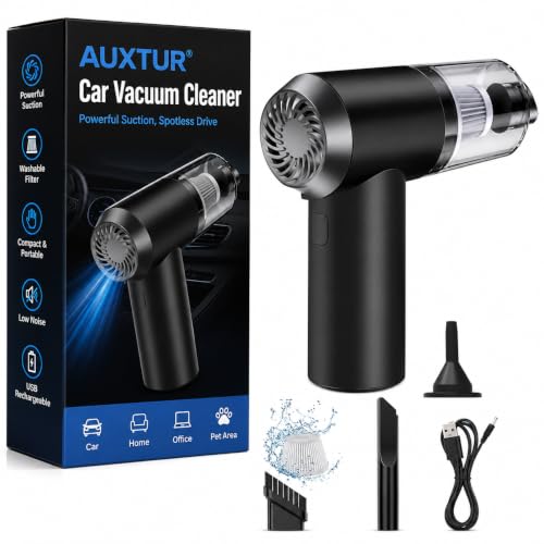 AUXTUR 2 in 1 Portable Mini Car Vacuum Cleaner with Blower Rechargeable Wireless Handheld Vaccine Cleaner Vaccum for Home and Car, Cordless Small Air Blower for Cleaning Dust, Wet and Dry Use