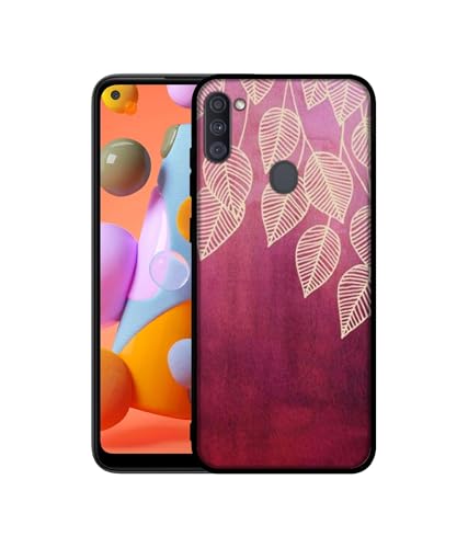 Image of Leaf Pattern Design Premium 2D Printed Metal Back Case Cover for Samsung Galaxy A11 4G / M11 4G