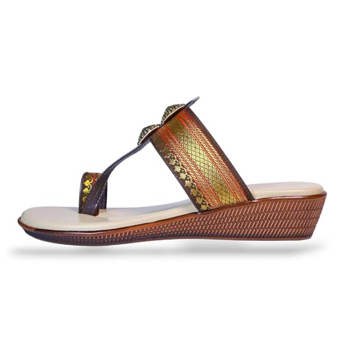 Image of Women's Synthetic Leather Comfort Fashion Sandal | Colour - Black-Maroon | Size - P
