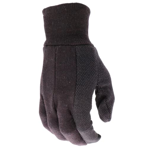 Boss Men's Brown Jersey Pvc Dotted Palm Gloves, Cold Weather Protection, Excellent Grip, Straight Thumb, Knit Wrist, Brown, Large, (B61021-L) #TOP2