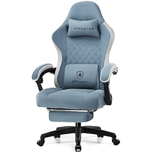 GTPLAYER Gaming Chair, Ergonomic Gaming Chair, Desk Chair with Fabric Surface, Spring Seat Cushion, Connecting Armrests and Footrest, Light Blue