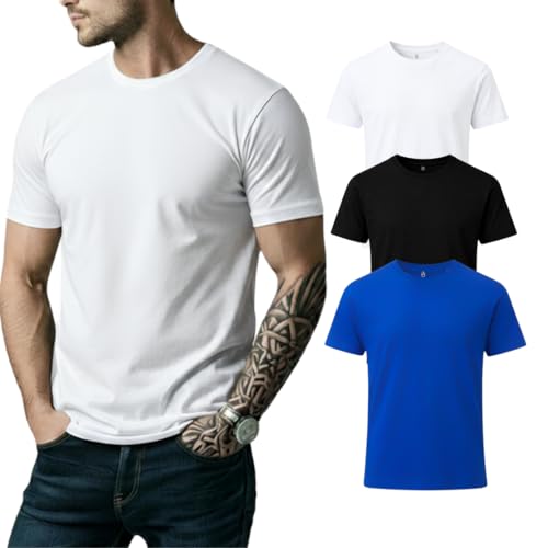 Image of Men's Premium 100% Cotton T-Shirt, Lightweight Short Sleeve Crew Neck Tee, Soft Breathable Summer Essential, Regular Fit