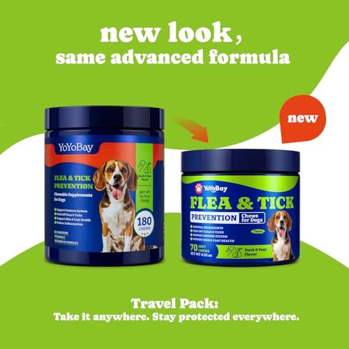 Image of Flea and Tick Prevention for Dogs Chewable - 70 Soft Chews, Duck & Pear Flavor - Dog Flea and Tick Treatment Chewable, Natural Defense- Dog Immune Support Supplement