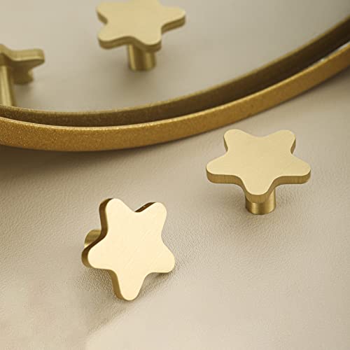 Image of Brass Cabinet Knob Gold Knobs, Copper Drawer Knobs Star Antique for Kitchen Bathroom Cabinet Door Drawer, 2 Pack
