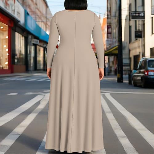 Image of PinkPatty Plus Size Maxi Dress for Curvy Women Crew Neck Long Sleeves Casual Dress Vacation Sundresses with Pockets