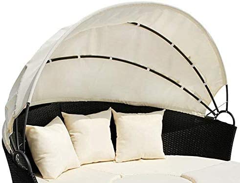 Universal Rattan DayBed 210cm Diameter Replacement CREAM Canopy with Velcro that Wraps onto the Canopy Poles Framework for a Smart Finish Heavyweight Polyester Waterproof Material