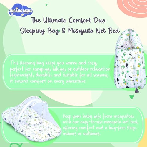 Image of Baby Bedding Set for New Born Baby Sleeping Bag, Mosquito Net Bed, Sleeping Mattress Suitable for 6 Months Babies (Panda Green)