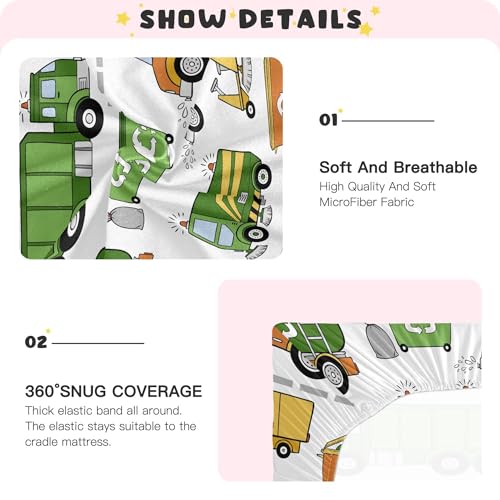 Image of Garbage Trucks Car Crib Sheets Soft Breathable Fitted Baby Crib Sheets Mattress Cover for Girl Boys, 52 inch x 28 inch x 9 inch