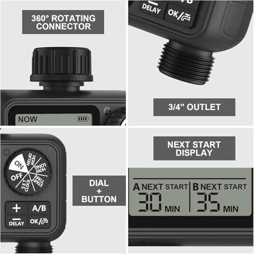 Image of Pinolex 2-Outlet Digital Water Timer A /B-Zone Independent Programmer Separate | Automatic Drip Irrigation System, Garden Irrigation Timer for Drip Pipe | Drip kit Automation for Different Zones