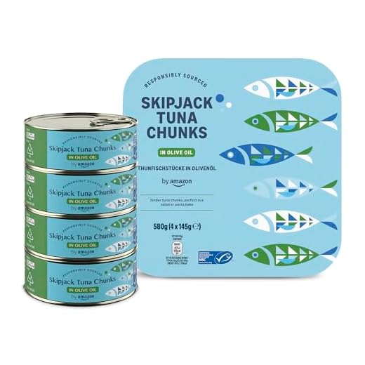 by Amazon Trozos de atún listado en aceite de oliva, 145g, paquete de 6
