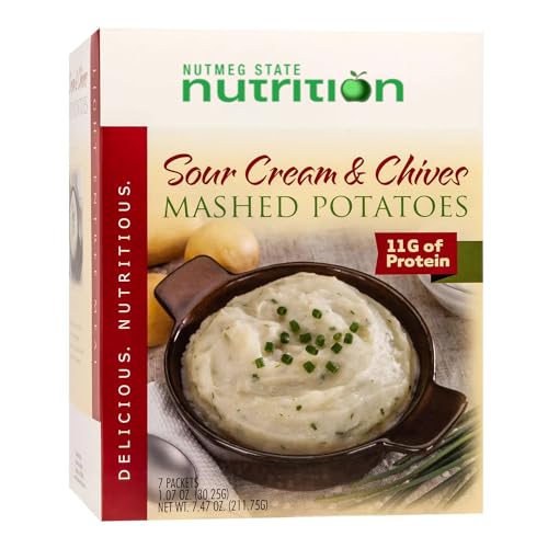 Nutmeg State Nutrition - High Protein Entrees, Low Calorie, Low Fat, Low Cholesterol, Low Sugar, KETO Diet Friendly, Ideal Protein Compatible, 7 Servings Per Box (Sour Cream & Chives Mashed Potatoes)