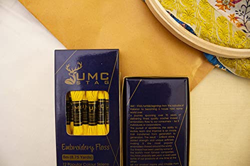 Image of Pack of 12 Premium Embroidery Thread | 100% Egyptian Cotton Premium Skeins | Cross Stitch Embroidery Floss | Oeko TEX Certified Stranded Cotton | (Canary Yellow 298)