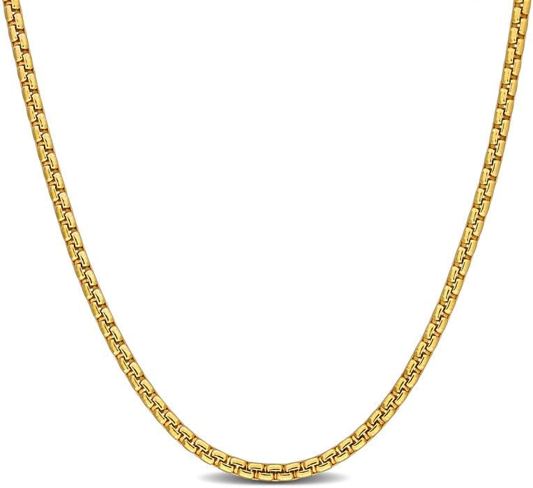 Italian 925 Sterling Silver Round Box Link Chain Necklace - Unisex Adults - Available in Rhodium Plated or Yellow Gold Plated Sterling Silver - 16in to 28in