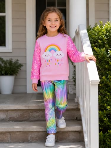 Image of RETSUGO Toddler Girls 2 Piece Outfits Long Sleeve Sweatshirt Leggings Pants Fall Winter Casual Clothes Sets 3‑8 Years
