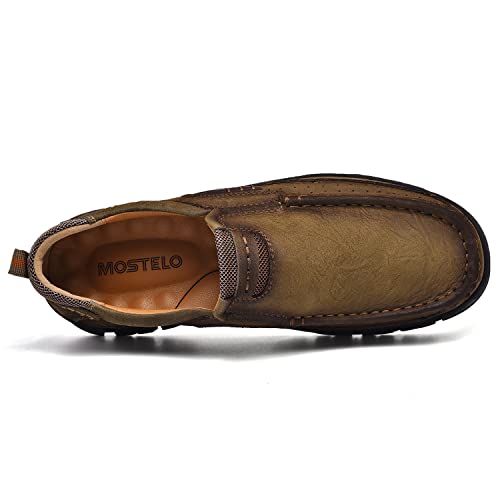 Image of MOSTELO Mens Slip On Casual Loafers Classic Outdoor Leather Walking Hiking Shoes Comfortable for Work Office Dress Outdoor