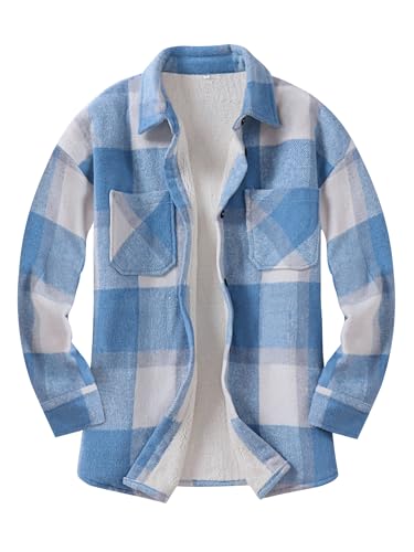 ANRABESS Womens Sherpa Fleece Lined Flannel Plaid Shirt Jackets Fuzzy Warm Button Down Shacket with Pockets 2025 Fall Outfits