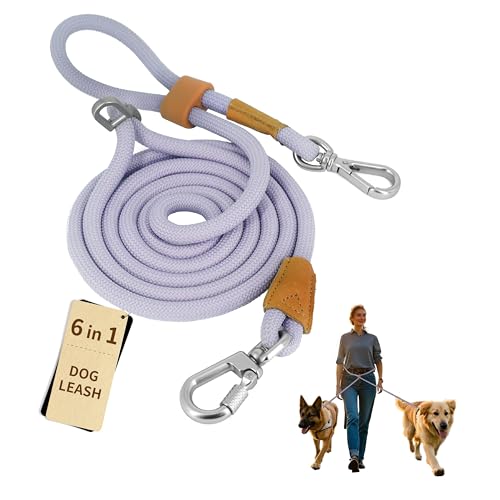 Snugrance 6-in-1 Dual Dog Leash - No-Pull Waist Leash for Large Dogs, 7FT Heavy Duty with Locking Carabiner (Purple)