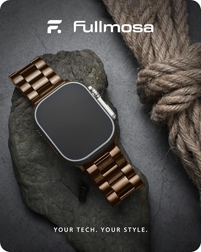 Image of Fullmosa Metal Band with Case for Apple Watch 49mm Ultra 3 2 1 | Stainless Steel Strap for Men Women Professional Office Golden Coffee