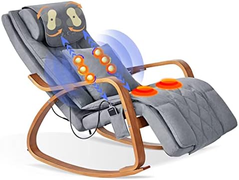 Massage Chair - Rocking Massage Recliner Chair with Shiatsu, Vibration, and Rolling Massage for Full Body Relaxation - Adjustable Footrest and Removable Cushion for Home Use (Grey)