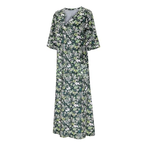 Robe longue d'été fleurie col en V à manches courtes