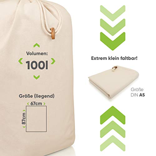 Wäschesack 2er-Set, 67 x 87cm EXTRA große & strapazierfähige Wäschebeutel Reise, 100% Baumwolle [Öko-Tex zertifiziert], Wäschesack Groß, Laundry Bag