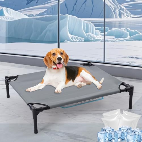 30'' Outdoor Elevated Dog Bed with Four Ice Pack, Raised Dogs Bed...