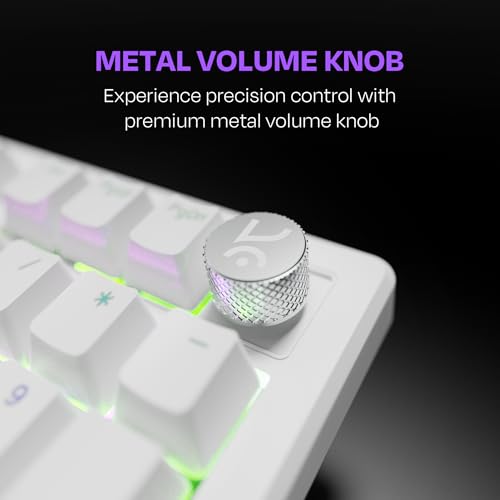 Image of Kreo Hive Full-Size Gaming Keyboard with 98-Key Design, Outemu Switches, Metal Volume Knob Customizable RGB, Case Foam, RGB, Brown Switch, 3 Colour keycap, White-Purple (White, Brown Switch)