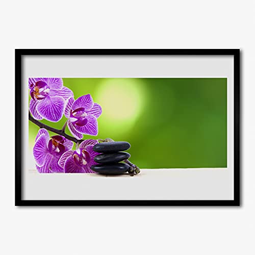 Affiche avec cadre murale salon chambre fleurs vertes d'orchidées 100x70