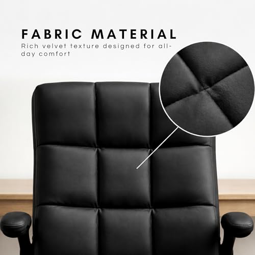 Image of LAKDI Furniture Co Premium Velvet Fabric High Back Office Chair with Adjustable Tilt, Flip-Up Arms, Ergonomic Thick Soft Padding | Executive Boss Chair, Black | 5 Years Warranty & Free Assembly