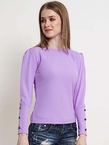 Image of POPWINGS Casual Solid Puff Button Long Sleeves Top for Women || Summer Round Neck Stylish Western Top for Jeans