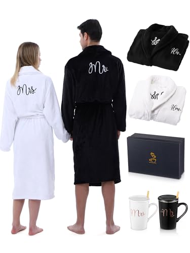 Jecery 4 Pcs His and Hers Robes & Coffee Mugs