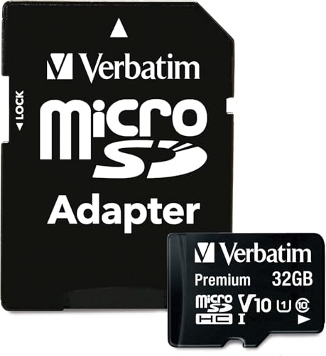 Verbatim Carte mémoire microSDHC Premium 32 Go noire avec adaptateur - pour capture vidéo full HD - résiste à l'eau & aux chocs - carte mémoire SD pour...