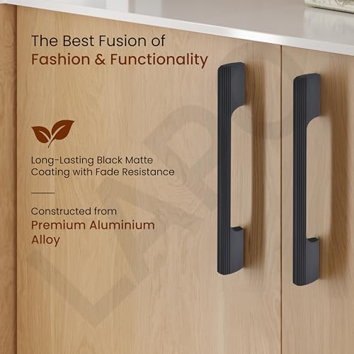 Image of LAPO 6 Piece Handle for Cabinet Wardrobe, 10 Inch Long Pull Handle with Comfy Grip, Aluminum Handle for Kitchen, Bedroom, Office, Cabinet Wardrobe with Screws (Black, 250mm (10 inch) M-FB