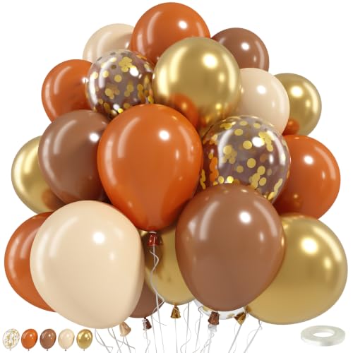 Image of Burnt Orange Brown Balloons, 12 Inch Fall Thanksgiving Autumn Latex Balloon | Terracotta Tan Dark Brown Metallic Gold White Sand Cream Balloon for Harvest Friendsgiving Birthday Baby Shower Party Decor