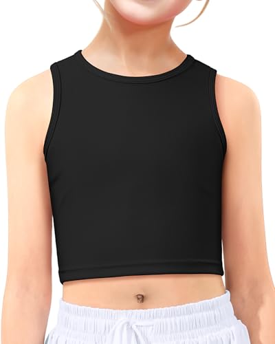 Image of HASMES Girls Athletic Tank Tops Sleeveless Basic Dance Crop Tops for Kids