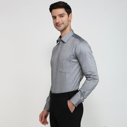 Image of Raymond Men Slim Fit Structure Pattern Pure Cotton Semi Cutaway Collar Full Sleeve Formal Shirt