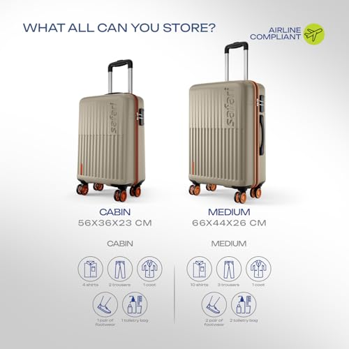 Image of Safari Astra Neo 8 Wheels Set of 2 (Cabin + Medium) Trolley Bags, Hard Case Polycarbonate, 360 Degree Wheeling Luggage for Men & Women, Travel Bag Suitcase for Travel Trolley Bag for Travel, Champagne