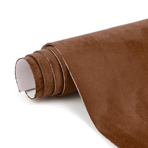 Image of Premium Dark Brown Suede Fabric Wrap - 12x48 inch Suede Wrap for Car Interior - Self-Adhesive Microfiber and Synthetic Leather, Stretchable Interior Film for Car and Home Decor