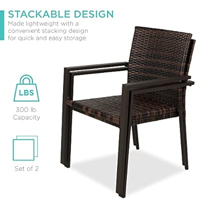 Best Choice Products Set of 2 Stackable Outdoor Wicker Dining Chairs All-Weather Firepit Armchair w/Armrests, Steel Frame for Patio, Deck, Garden, Yard - Brown 41HYg+e5tGL. SS400