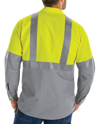 Image of Red Kap Men's Hi Visibility Long Sleeve Ripstop Work Shirt - Type R, Class 2
